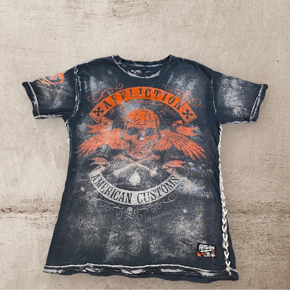 Affliction American Customs T Shirt Men Medium M Thick Thread Stitched Acid Wash